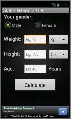 Calculate ideal weight (BMI) android App screenshot 0